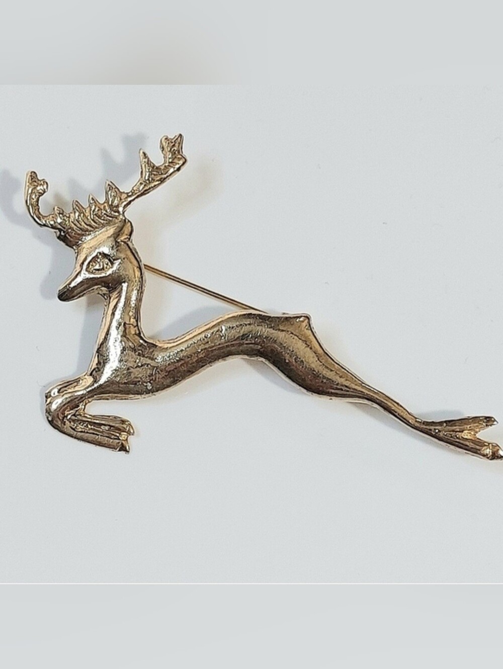 Vintage 1930-60s Sterling Leaping Deer Brooch - Womens Jewelry